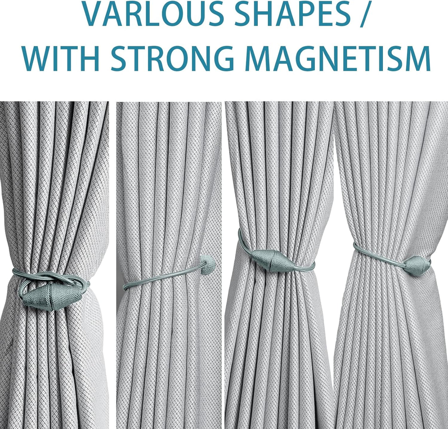 2 PCS Magnetic Curtain Tiebacks, European Style Convenient Drape Tie Backs Holdbacks for Thin or Thick Home & Office Window Draperies, No Tools Required (Grey Blue)