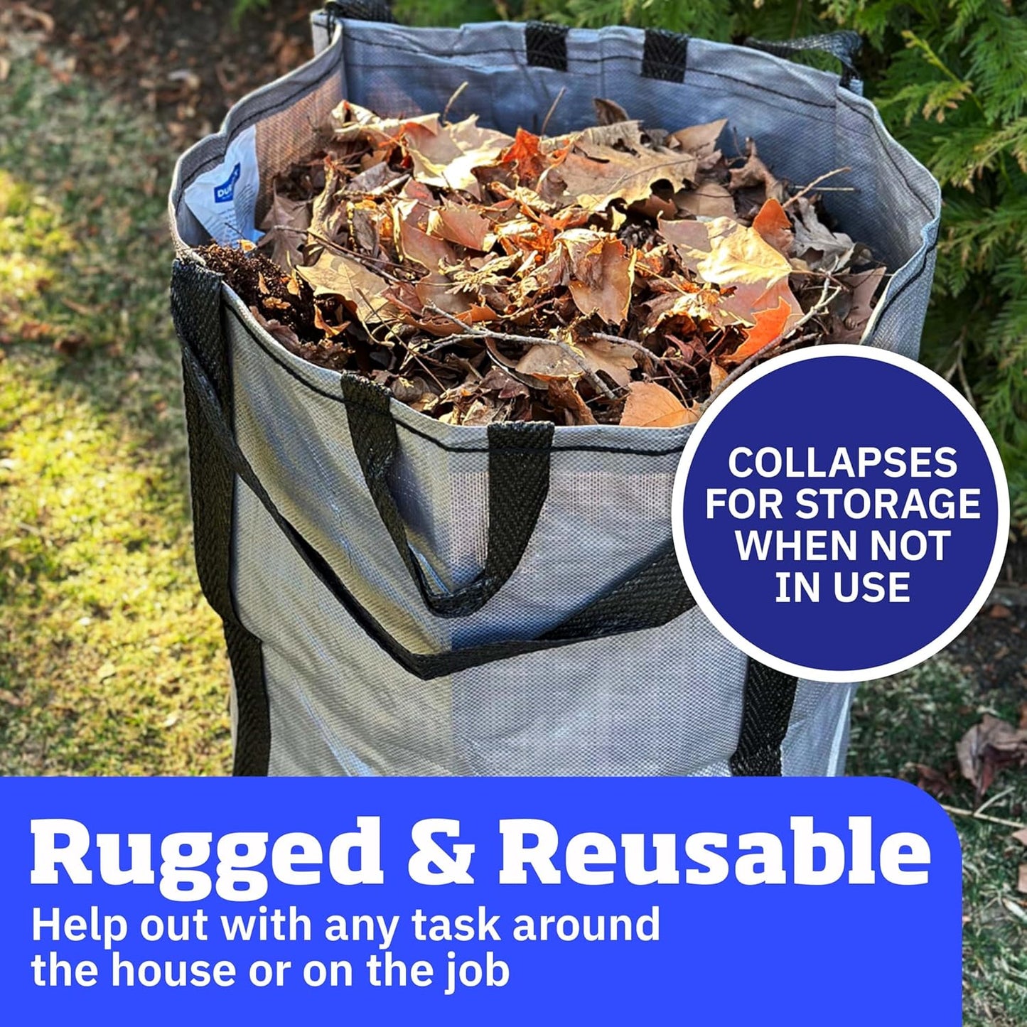 DURASACK Heavy Duty Home and Yard Bags 48-Gallon Reusable Self-Standing Lawn and Leaf Bags Garbage Can with Reinforced Handles, Multicolored, 3 Pack