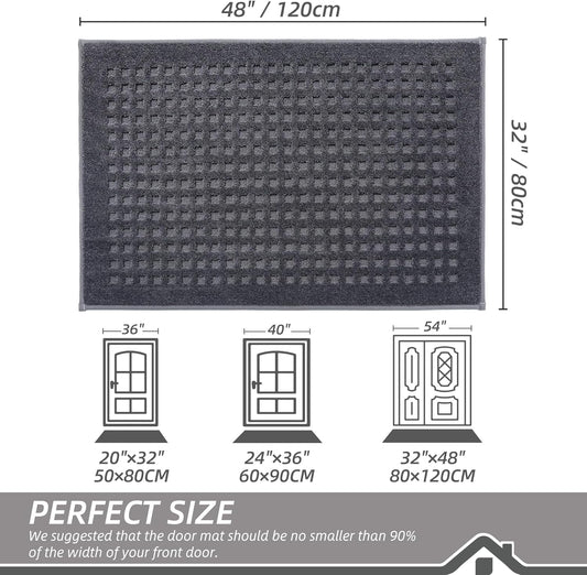 BEQHAUSE Waffle Door Mats Indoor 32"x48", Dog Mat for Muddy Paws Absorbent and Dirt Resist Floor Mats Non-Slip Washable Rugs for Entryway, Welcome Mat for Front Back Door, Muddy Wet Shoes, Dark Grey
