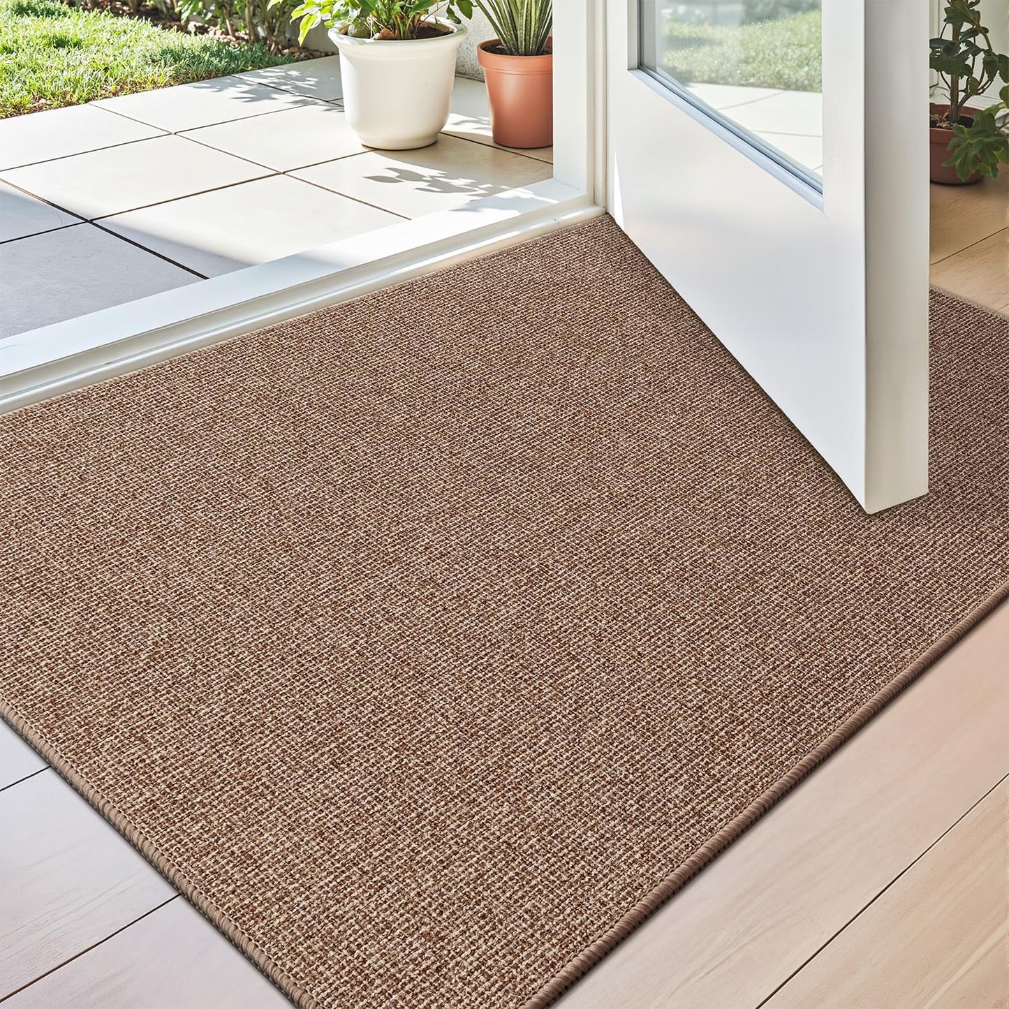 LUMI Indoor Door Mat 17"x30", Ultra Thin Low Profile Non-Slip Doormat for Home Entrance, Absorbent & Stain-Resistant Welcome Mats, Washable Entryway Mat for Front Door, Patio, Porch, Camel