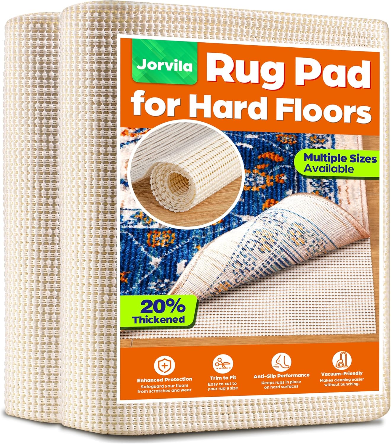 Non-Slip Rug Pad Gripper 2x3 Feet, Anti Skid Mat for Under Area Rugs, Keeps Rugs in Position and Safe, Thick Cushioned Carpet Pad for Hardwood Floors Protection