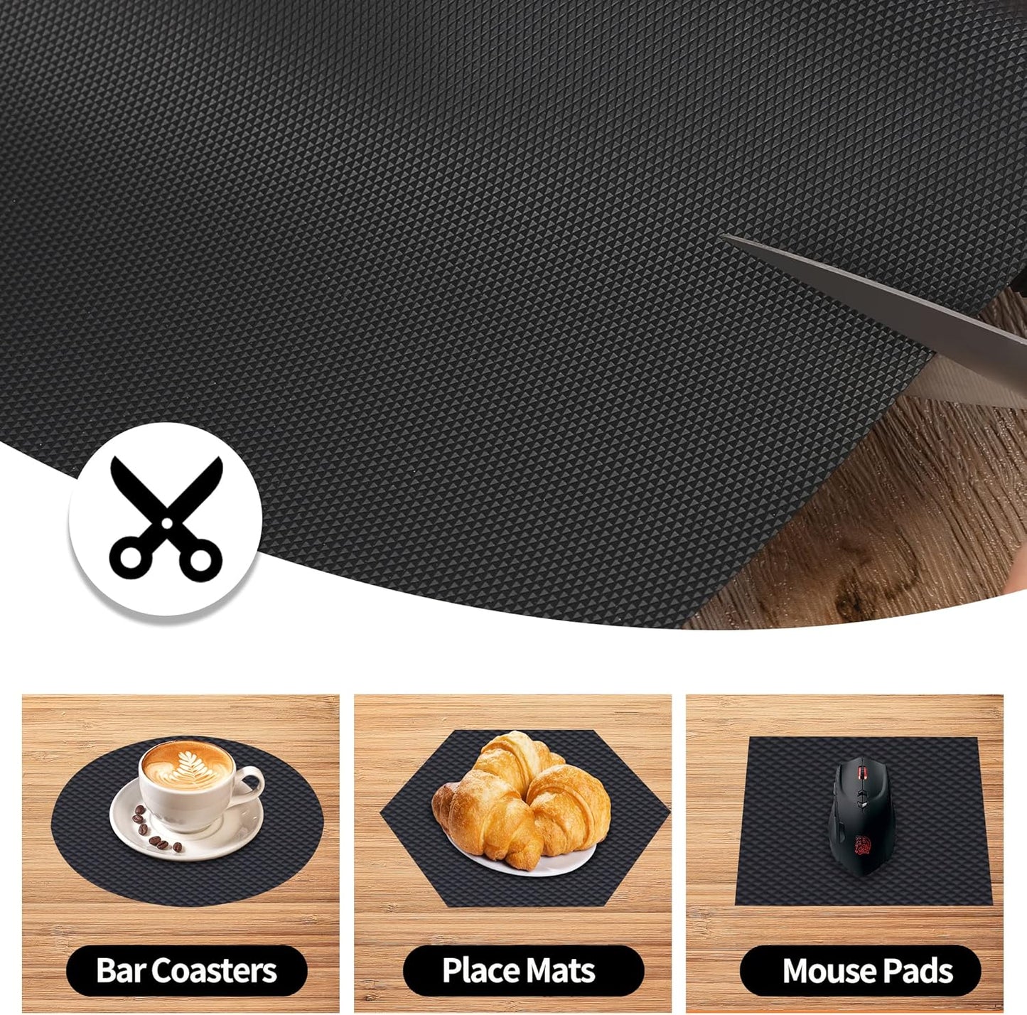 Kitchen Shelf Liner Drawer Liners, Non-Adhesive Refrigerator Liners Waterproof Fridge Mats with Strong Durable Kitchen Cabinets Mat for Drawers, Shelves, Pantry Black