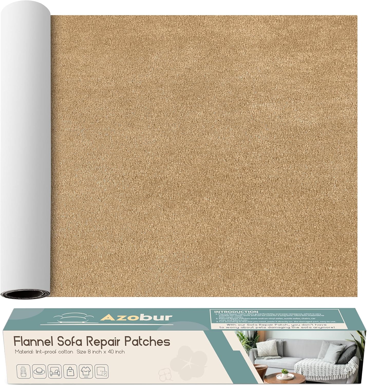 Velvet Repair Patch, Self-Adhesive Flannel Fabric Patch, Multi Colors, Microfiber Patch，Can be Used to Patch Sofas, Car Seats, Handbags, Jacket Holes and Tears (Beige)