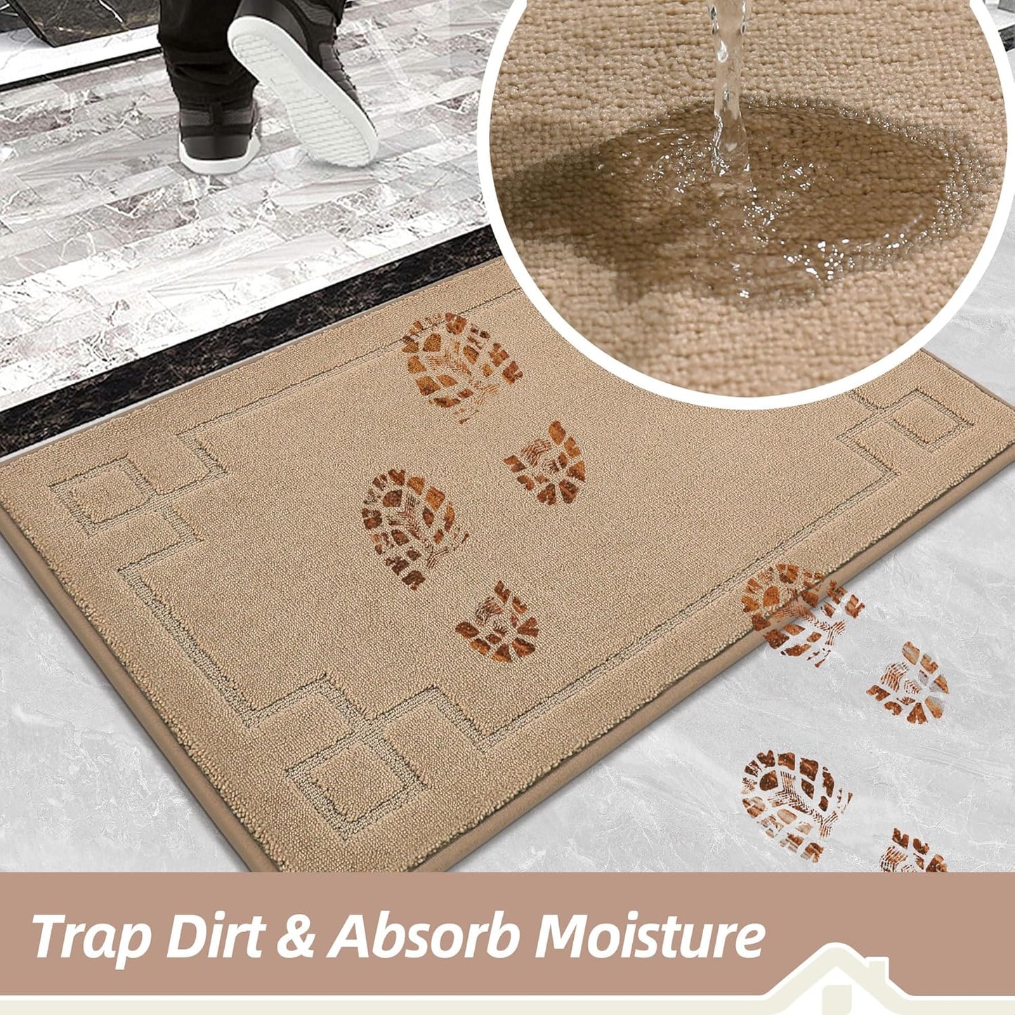 BEQHAUSE Door Mat 24" x 36", Non-Slip Door Mats Indoor Entryway Rugs Washable Low-Profile Absorbent and Stain Resist Floor Mats, Dog Door Mat for Front Back Door, Muddy Wet Shoes & Paws, Beige