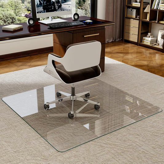 47" x 47" Tempered Glass -Glass Chair Mat, Heavy Duty Hard Floor Mat with Round Corner and Polished Edge, Office Chair Mat for Carpet Office Home Hardwood Floor Desk