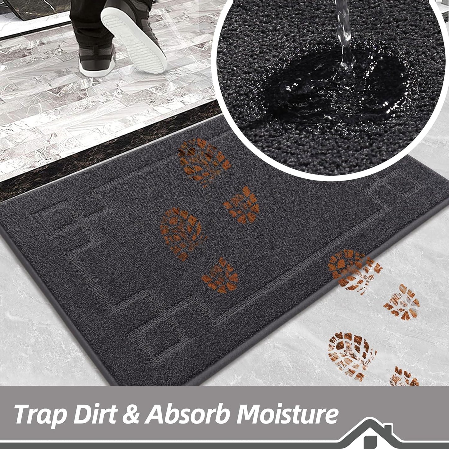 BEQHAUSE Door Mat 32" x 48", Non-Slip Door Mats Indoor Entryway Rugs Washable Low-Profile Absorbent and Stain Resist Floor Mats, Dog Door Mat for Front Back Door, Muddy Wet Shoes & Paws, Dark Grey