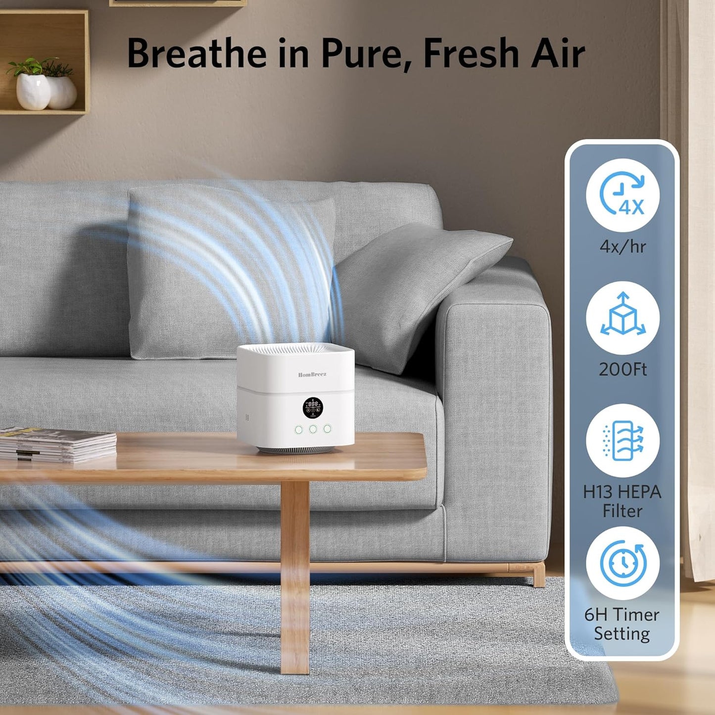 Air Purifier and Humidifier Combo for Bedroom, Covers Up to 200ft², H13 True HEPA Filter, 500ML Water Tank, Quiet Cool Mist Top Fill Essential Oil Diffuser for Baby, Pet Room, APP Control