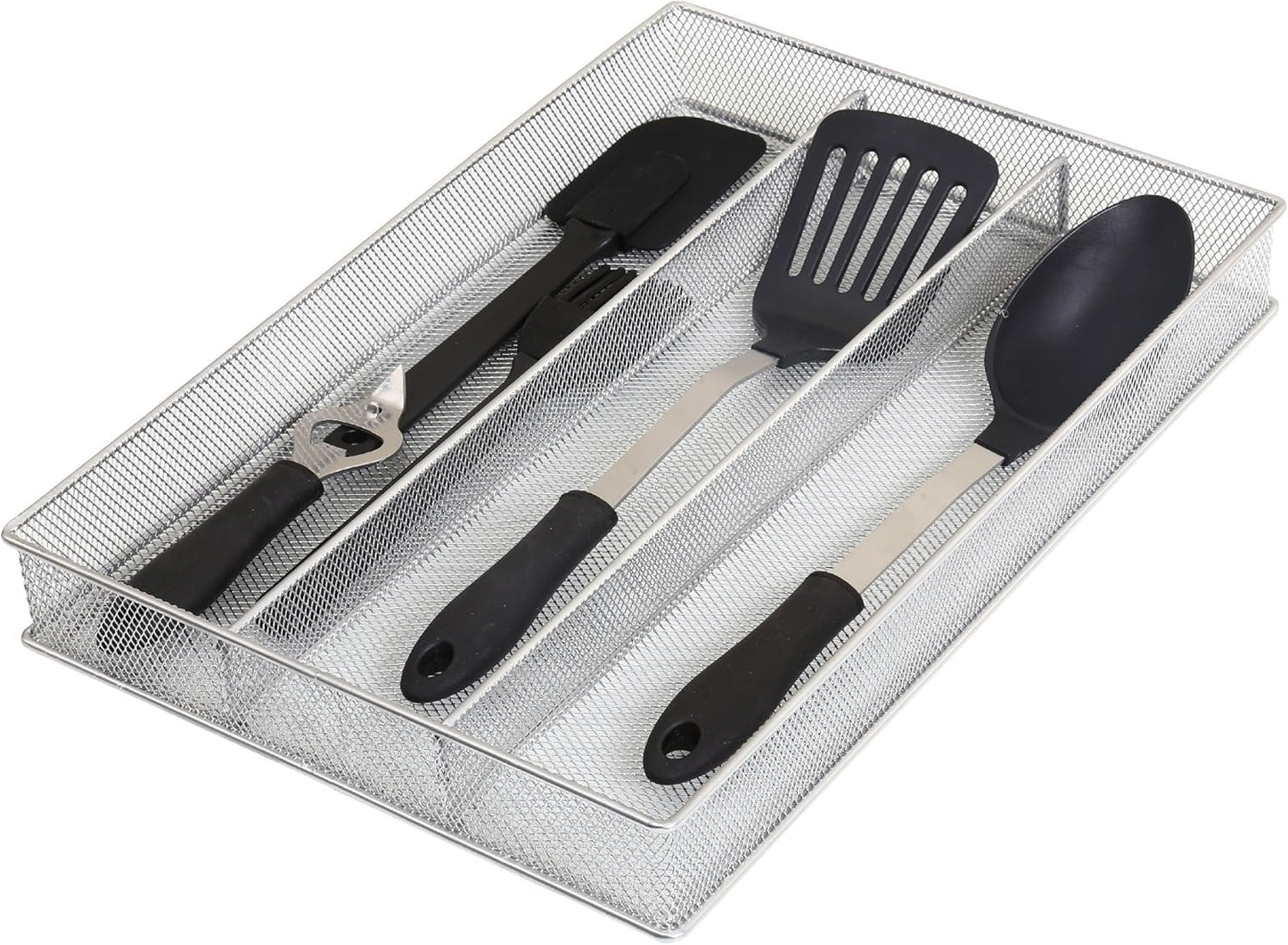 YBM Home Metal Silverware Organizer for In-Drawer Cutlery Storage, 3 Compartment Mesh Cutlery Flatware Tray Sorts Kitchen Utensils, Great for Office Supplies 1150s