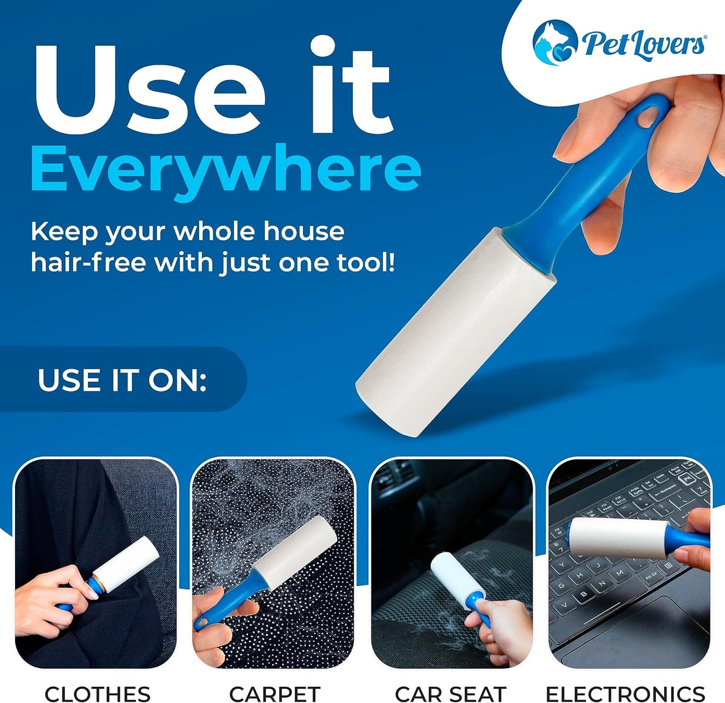 PetLovers Extra Sticky Lint Roller Mega Value Set for Pet Hair Removal, Dog and Cat Lint Remover (6 Pack Mini Refills)