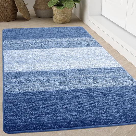 Kitinjoy Indoor Outdoor Door Mat, 71x47 Non-Slip Absorbent Dirt Trapper, Low-Profile Washable Inside Entrance Front Floor Mat, Sturdy Soft Entry Doormats for Entryway, Navy Blue