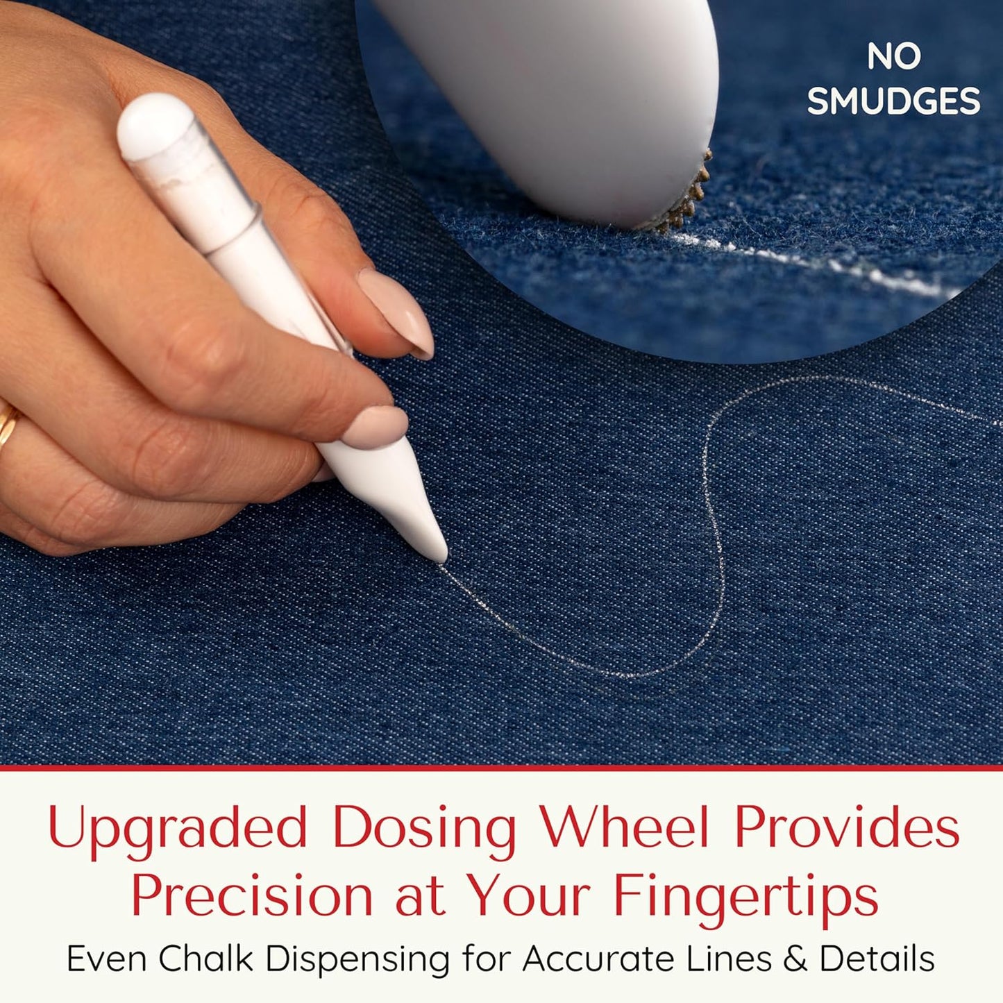 Fabric Markers for Sewing – Ergonomic Tailors Chalk Pen with Improved Dosing Wheel for Sharp Lines - Washable Sewing Chalk Marking Pens that are Compatible with Most Fabrics - White and Pink 2 Pack