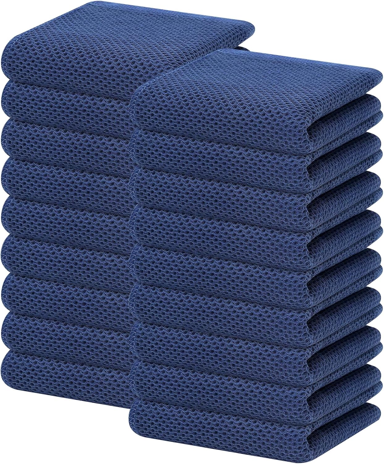 Homaxy 100% Cotton Waffle Weave Kitchen Dish Towels, Ultra Soft Absorbent Quick Drying Cleaning Towel, 13 x 28 Inches, 18-Pack, Navy Blue