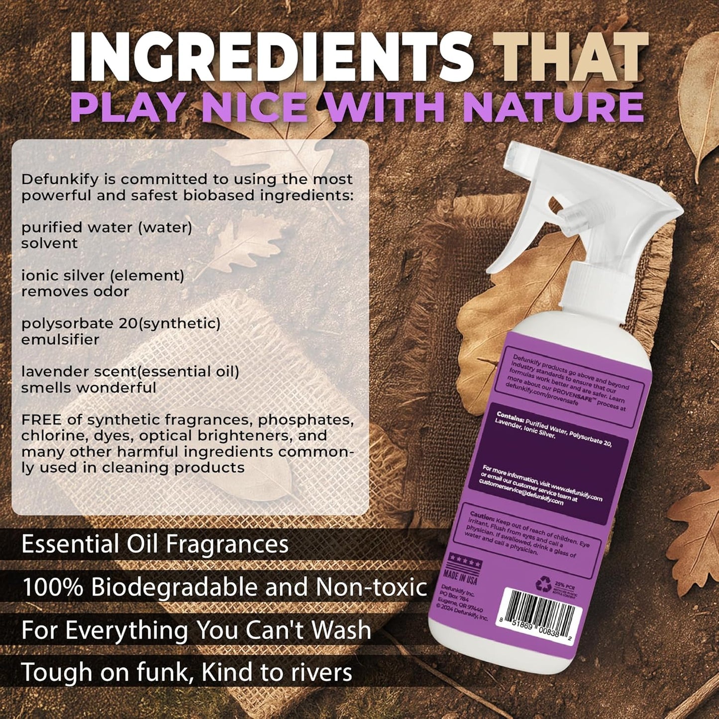 Odor Remover Spray, 16oz (2-Pack). 'Lavender' Essential Oil Odor Eliminator for Strong Odors on Fabric, Shoes, Activewear. 'ProvenSafe' Deodorizer for Pets, Kids & Sensitive Gear w/Ionic Silver