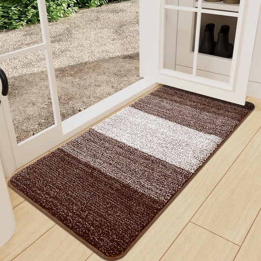 Kitinjoy Indoor Outdoor Door Mat, 59x24 Non-Slip Absorbent Dirt Trapper, Low-Profile Washable Inside Entrance Front Floor Mat, Sturdy Soft Entry Doormats for Entryway, Brown