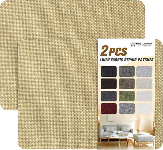 KING MOUNTAIN Coarse Linen Repair Patches, Self-Adhesive Linen Fabric Patches, 8X11 inch 2 PCS, Multi Color, Can be Used for Linen Sofa Repair and Linen Clothes Repair(8" x 11"-2PCS,Khaki)