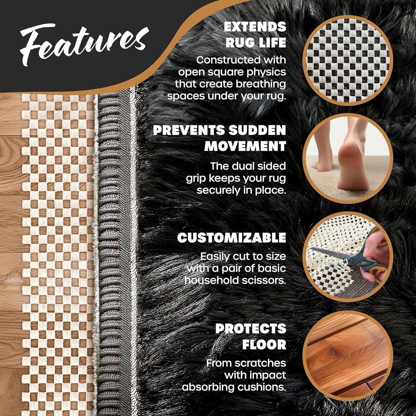 Nevlers 5'x7' White Anti Slip Rug Mat Non Skid Design | PVC Non Slip Rug Pads | Customizable Open Weave Rug Pad for Hardwood Floors