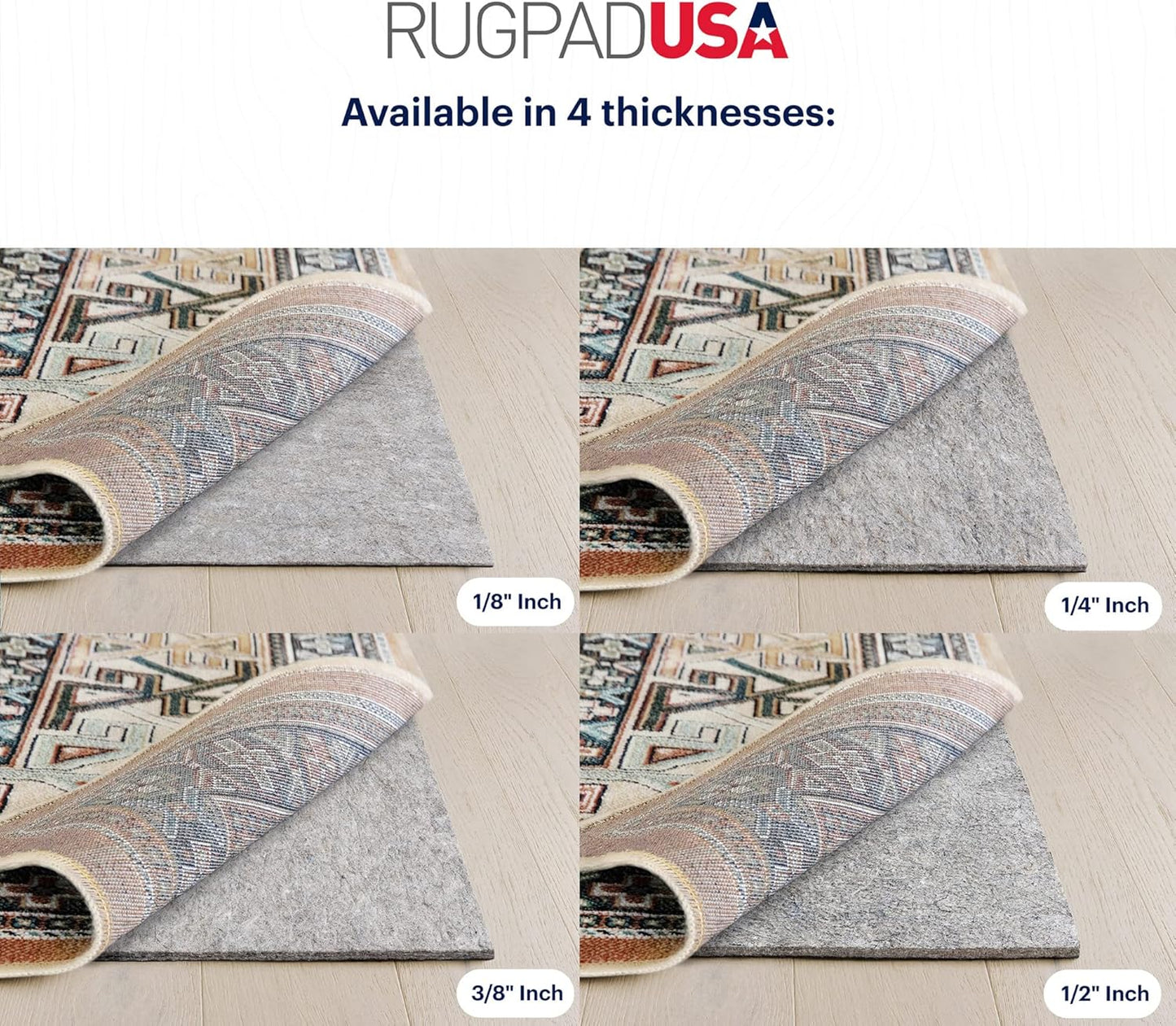 RUGPADUSA - Dual Surface - 5'10" x 8'10" - 3/8" Thick - Felt + Rubber - Enhanced Non-Slip Rug Pad - Adds Comfort and Protection - for Hard Surface Floors