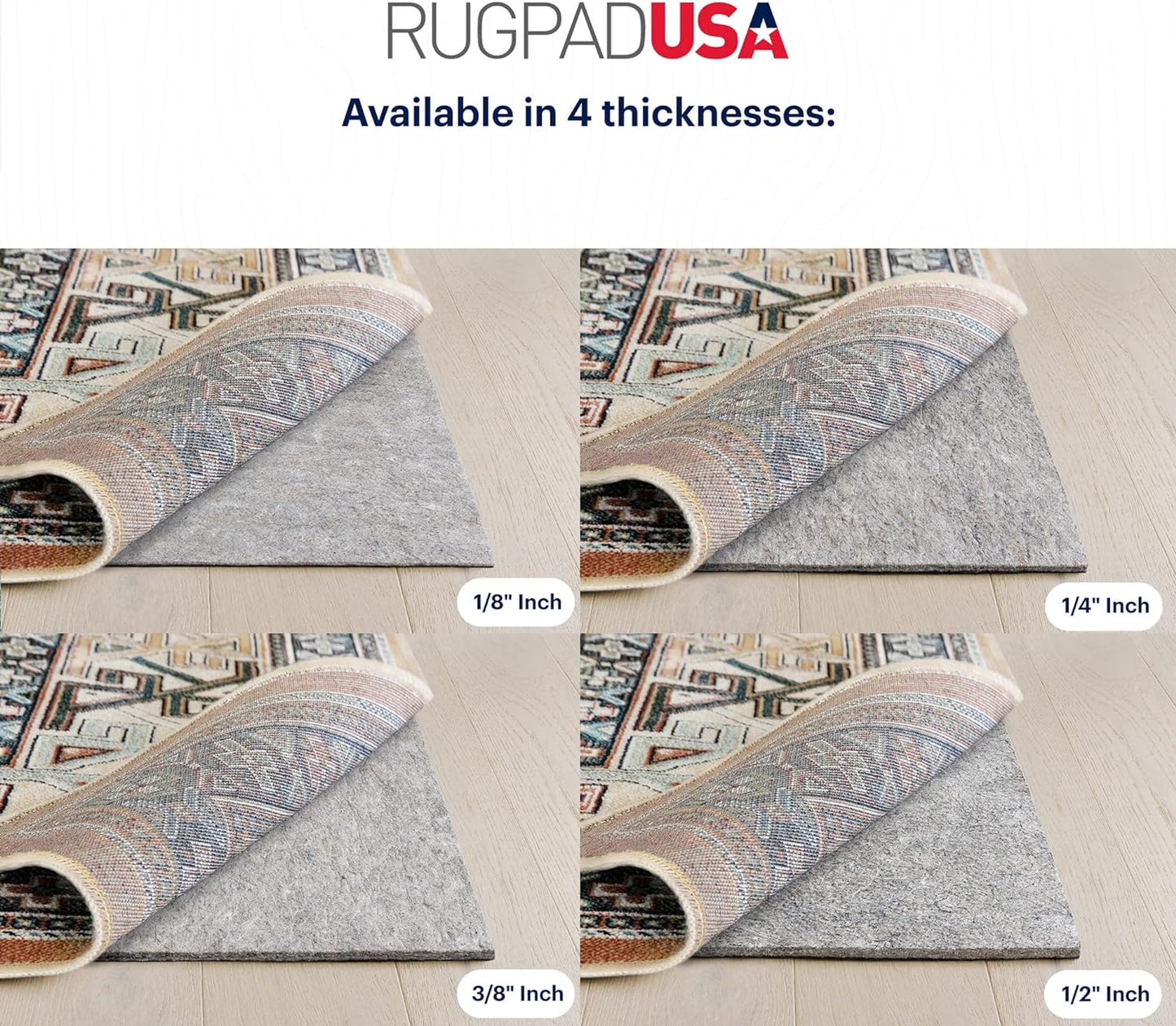 RUGPADUSA - Dual Surface - 7'10" x 10'10" - 3/8" Thick - Felt + Rubber - Enhanced Non-Slip Rug Pad - Adds Comfort and Protection - for Hard Surface Floors