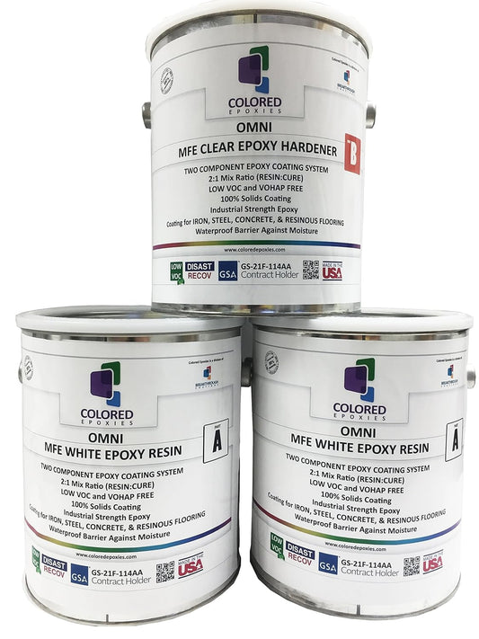 Coloredepoxies 10025 White Epoxy Resin Coating Made with Beautiful and Vibrant Pigments, 100% solids, For Garage Floors, Basements, Concrete and Plywood. 3 Gallon Kit