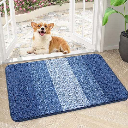 Kitinjoy Indoor Outdoor Door Mat, 24x16 Non-Slip Absorbent Dirt Trapper, Low-Profile Washable Inside Entrance Front Floor Mat, Sturdy Soft Entry Doormats for Entryway, Navy Blue