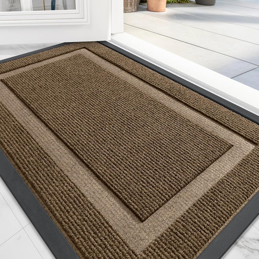 OLANLY Front Door Mat Indoor Outdoor Entrance, Waterproof All-Season, All-Weather Doormat, Sturdy Natural Rubber, Fade Resistant, Low Profile, Easy Clean Patio Porch Entryway Mat, 47x17, Brown