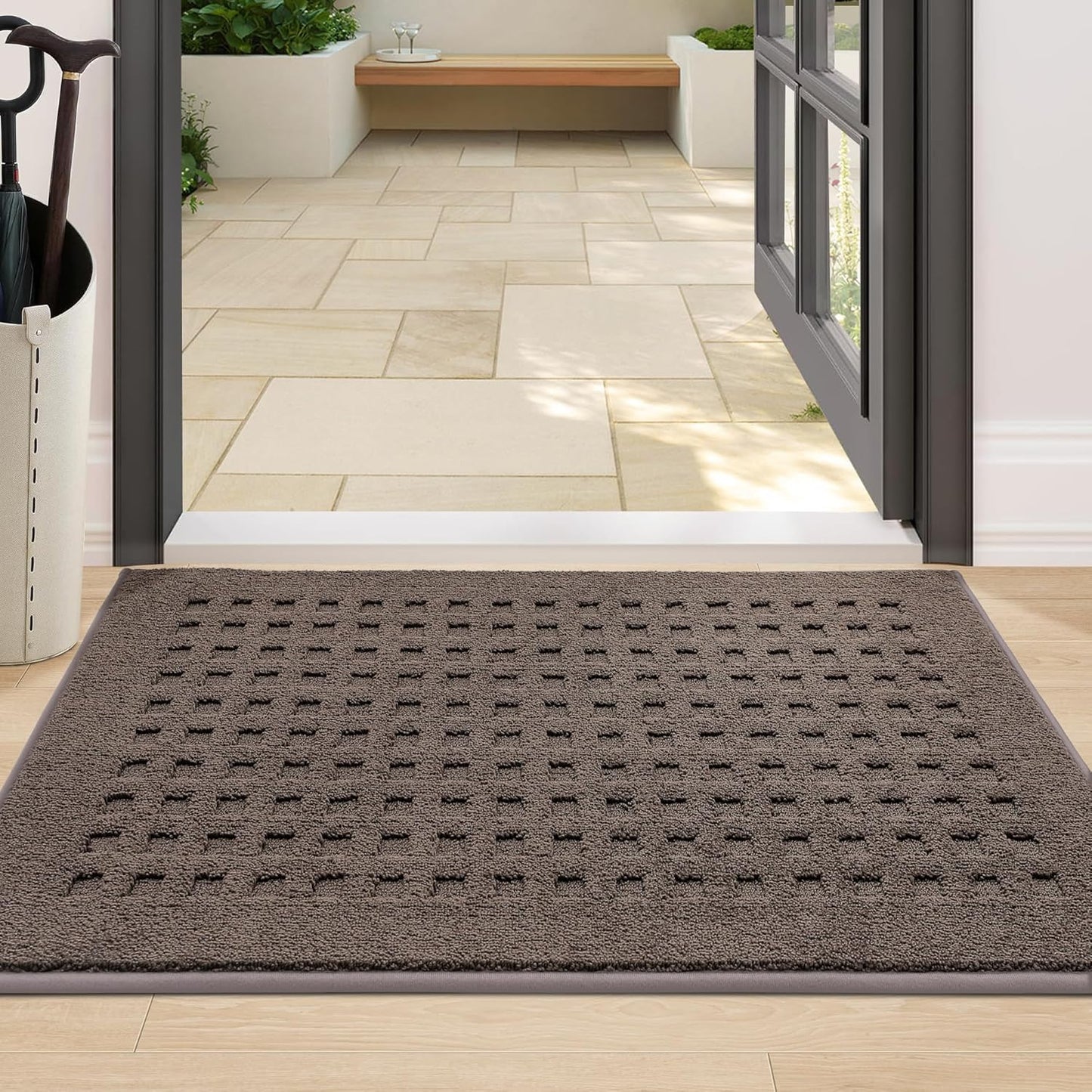 BEQHAUSE Waffle Door Mats Indoor 24"x36", Dog Mat for Muddy Paws Absorbent and Dirt Resist Floor Mats Non-Slip Washable Rugs for Entryway, Welcome Mat for Front Back Door, Muddy Wet Shoes, Brown