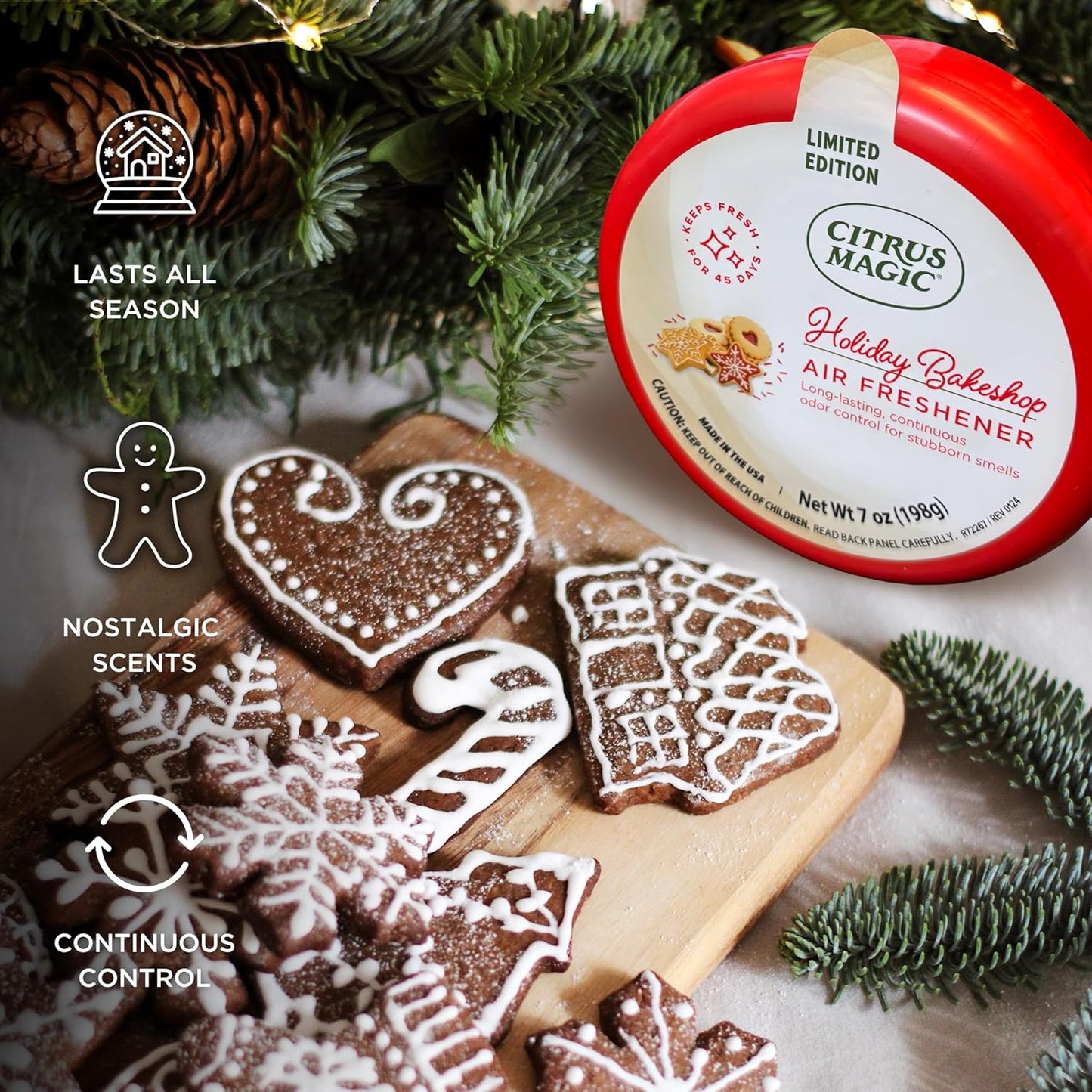 Citrus Magic Holiday Odor Absorbing Solid Air Freshener, Holiday Bakeshop, 7-Ounce, Pack of 3