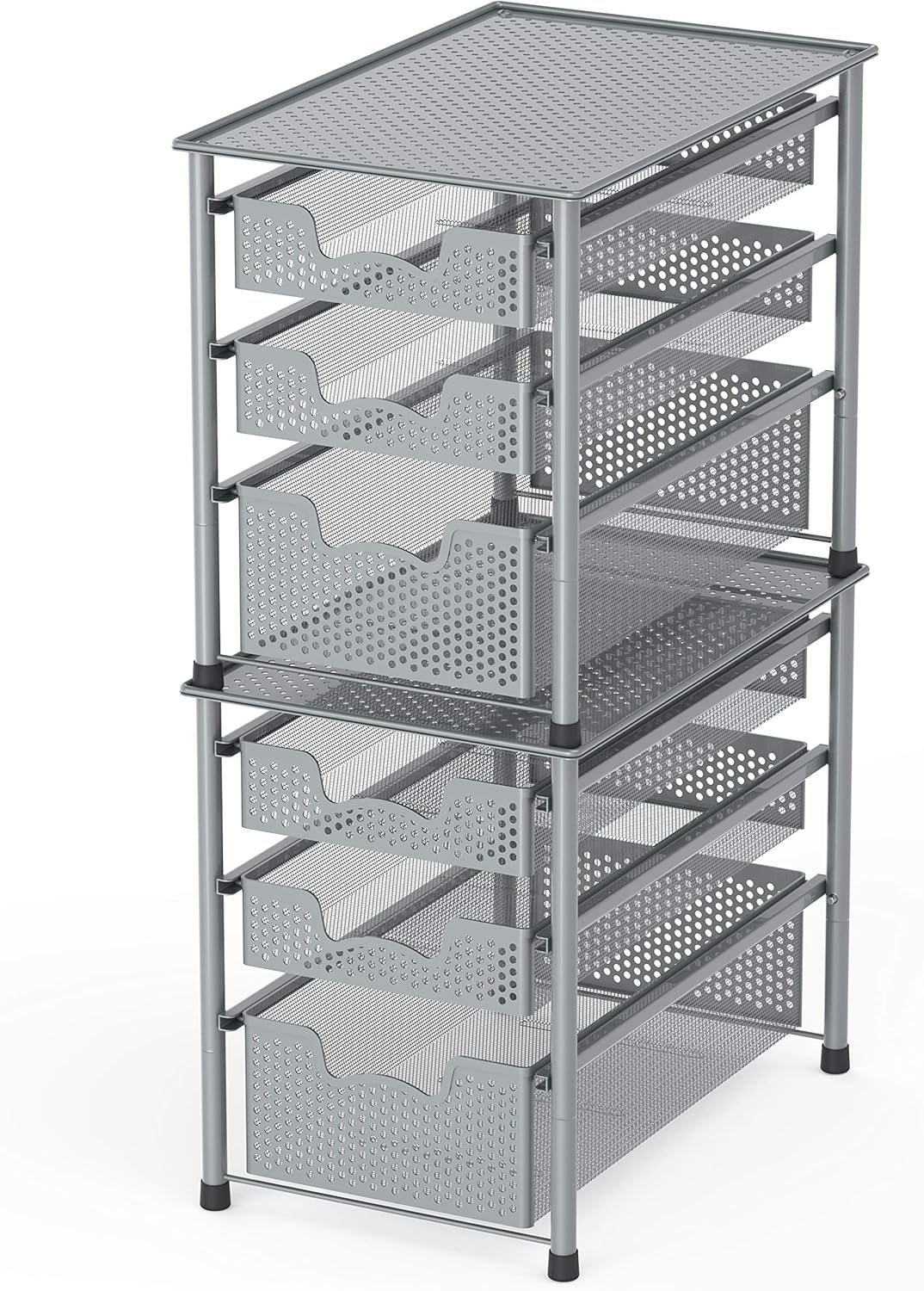 Simple Houseware Stackable 3 Tier Sliding Basket Organizer Drawer, Silver