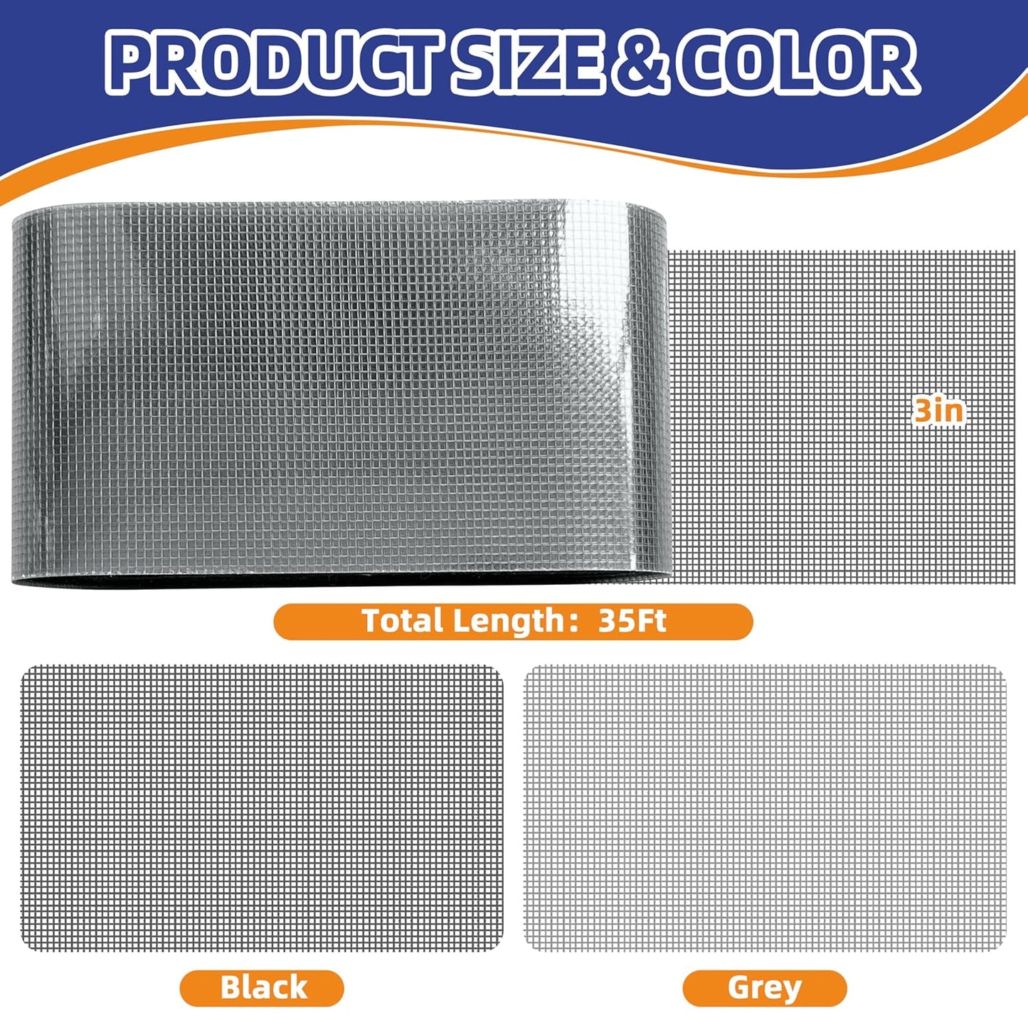 KING MOUNTAIN Black Window Screen Repair Tape,3inX35FT Heavy Duty Screen Repair Kit for Window Screen and Screen Door Tears Holes,Strong Adhesive & Waterproof Window Screen Patch, Weather Resistant