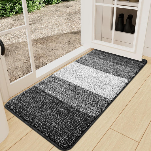 Kitinjoy Indoor Outdoor Door Mat, 47x24 Non-Slip Absorbent Dirt Trapper, Low-Profile Washable Inside Entrance Front Floor Mat, Sturdy Soft Entry Doormats for Entryway, Grey
