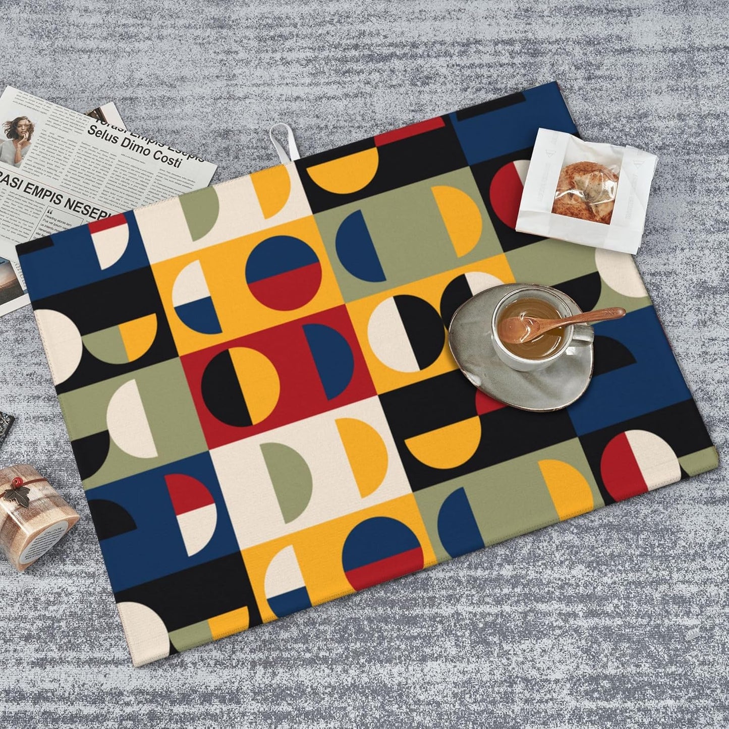 Retro Mid Century Modern Kitchen Drying Mat Microfiber Dish Drainer Mat for Kitchen Counter Absorbent Reusable Washable 18x24 Inch