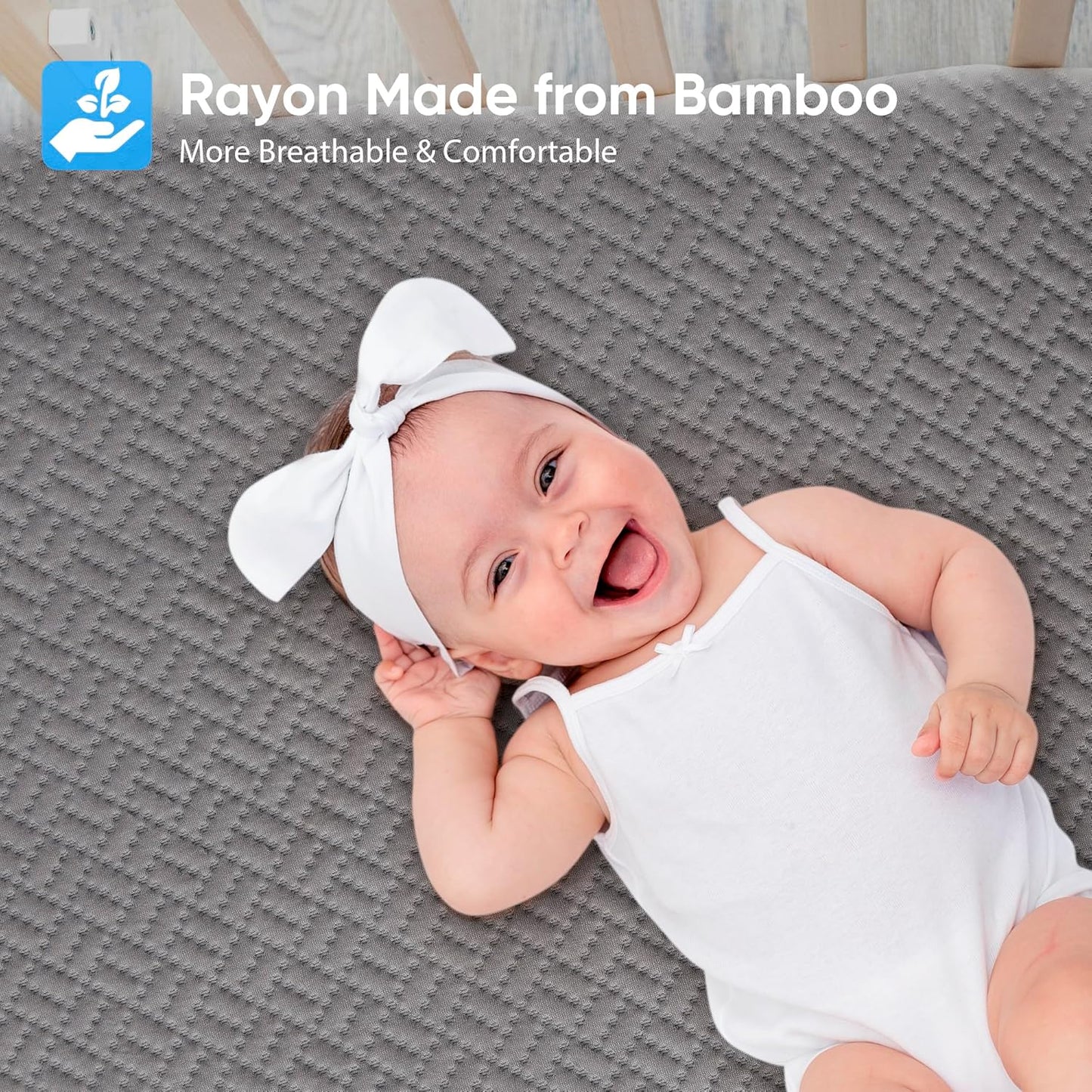 Hanherry 100% Waterproof Queen Size Mattress Protector, Grey, Rayon Made from Bamboo Terry Surface, 3D Air Fabric, 16 inch Deep Pocket, Cooling, Noiseless, Smooth, Breathable, Fits 21 inches