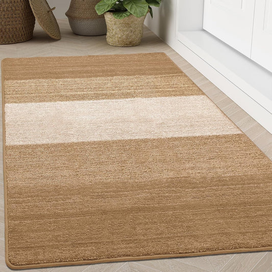 Kitinjoy Indoor Outdoor Door Mat, 71x47 Non-Slip Absorbent Dirt Trapper, Low-Profile Washable Inside Entrance Front Floor Mat, Sturdy Soft Entry Doormats for Entryway, Camel