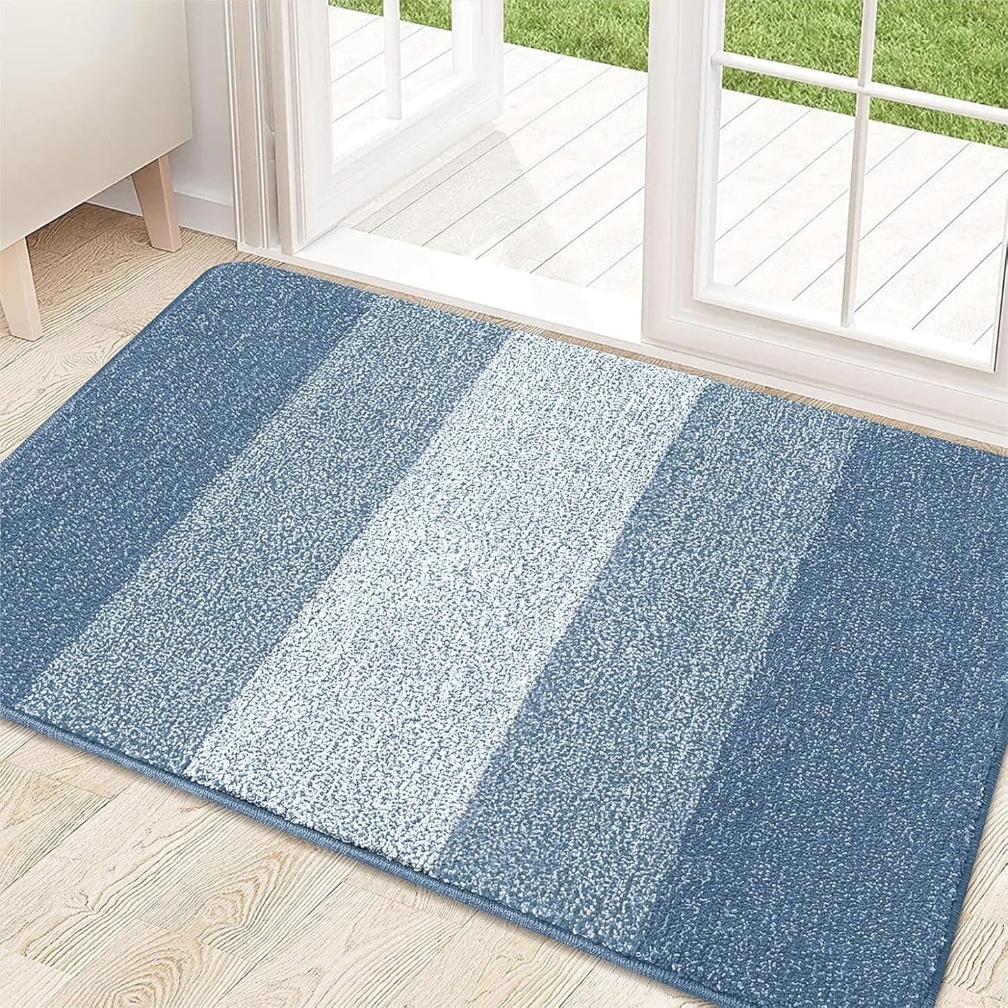 Kitinjoy Indoor Outdoor Door Mat, 32x20 Non-Slip Absorbent Dirt Trapper, Low-Profile Washable Inside Entrance Front Floor Mat, Sturdy Soft Entry Doormats for Entryway, Light Blue