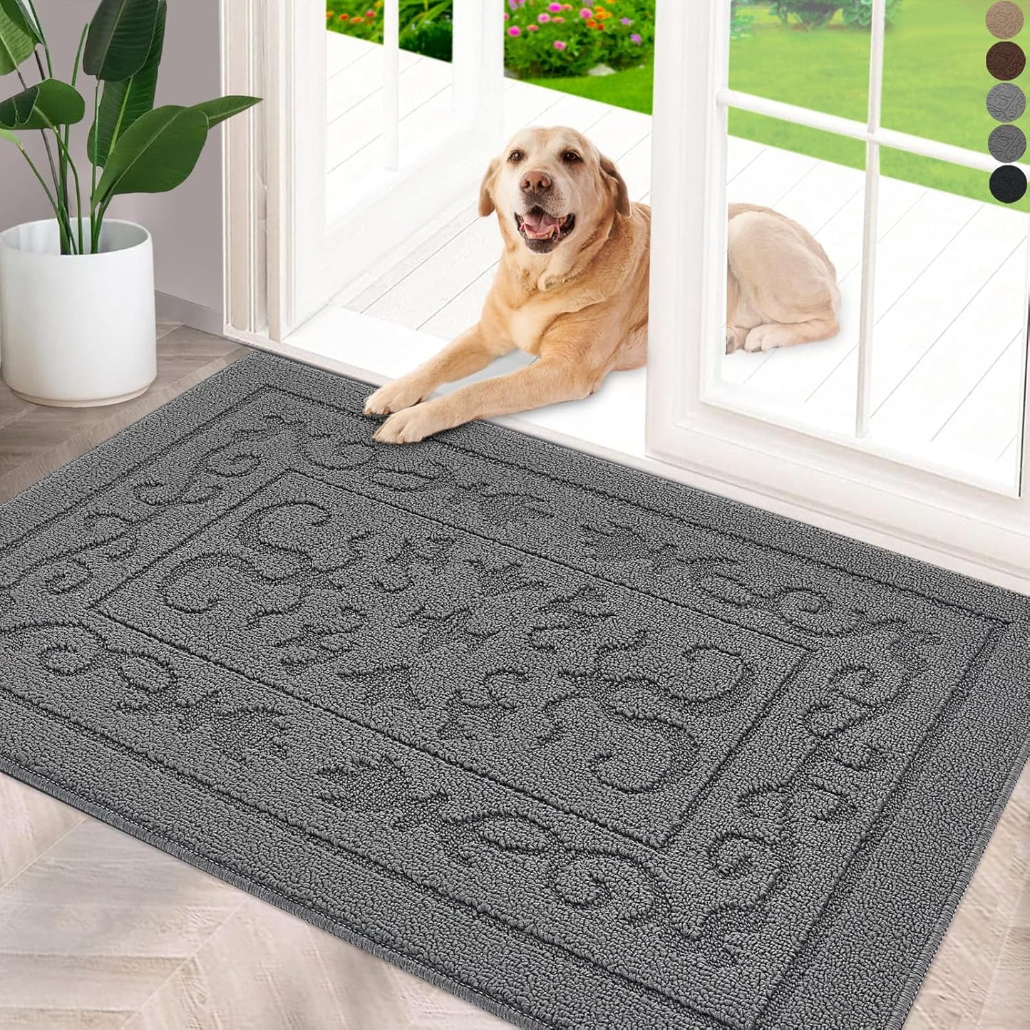 FONEYI Indoor Door Mat 36" x 59", Dirt Trapper Door Mats Non-Slip Entryway Rugs Washable, Absorbent Resist Dirt Welcome Mat, Low Profile Inside Floor Mats for Front Back Door and Entryway, Grey