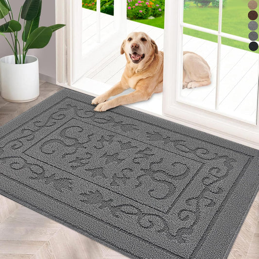 FONEYI Indoor Door Mat 36" x 59", Dirt Trapper Door Mats Non-Slip Entryway Rugs Washable, Absorbent Resist Dirt Welcome Mat, Low Profile Inside Floor Mats for Front Back Door and Entryway, Grey