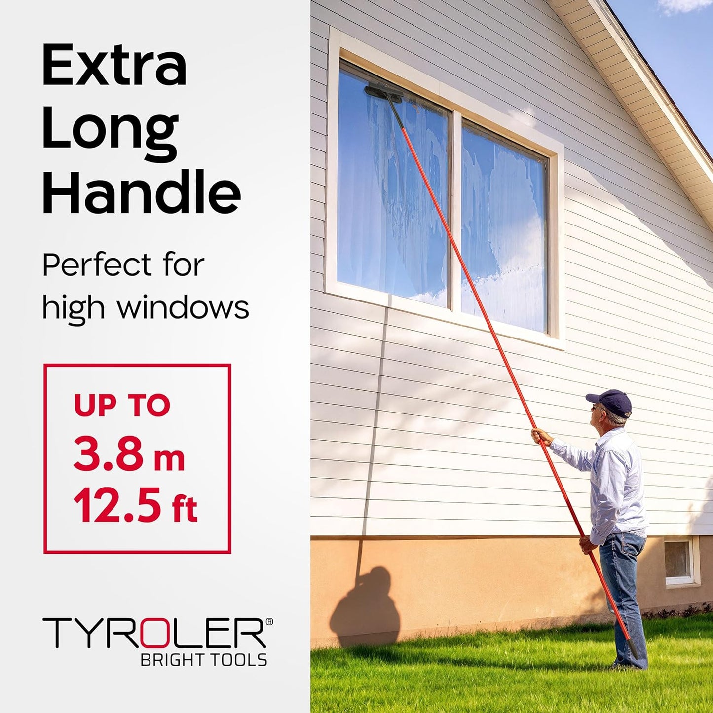 Tyroler Professional Window Squeegee for Home,1 ft-12.5 ft Long Squeegee for Window Cleaning, 2-in-1 Window Cleaning Squeegee Kit, Indoor & Outdoor Window Cleaner Tool for High Windows & Glass
