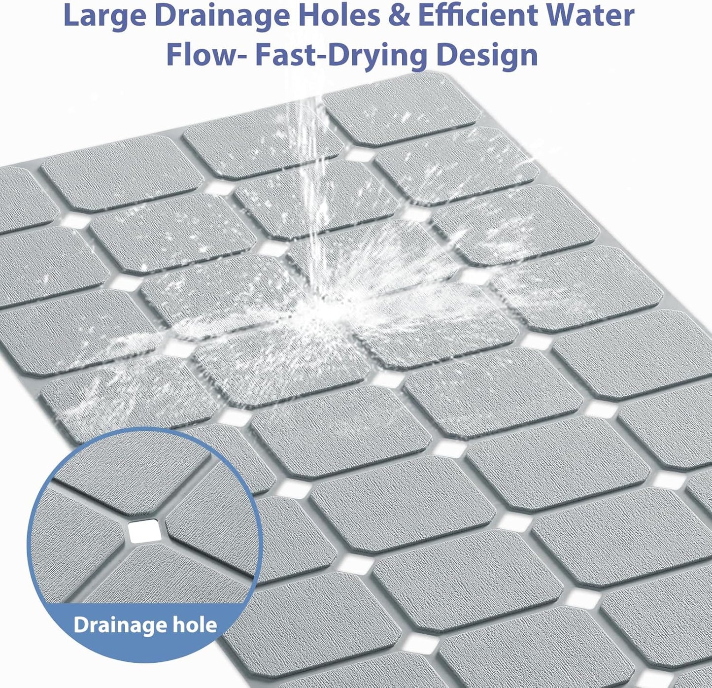 Bathtub Mat Non Slip Silicone Foldable Extra Long Tub Mat Strong Suction Cups & Large Drain Holes, Durable,Machine Washable for Smooth Surfaces Shower Mat, Ideal for Families Beige,15"x40" Grey