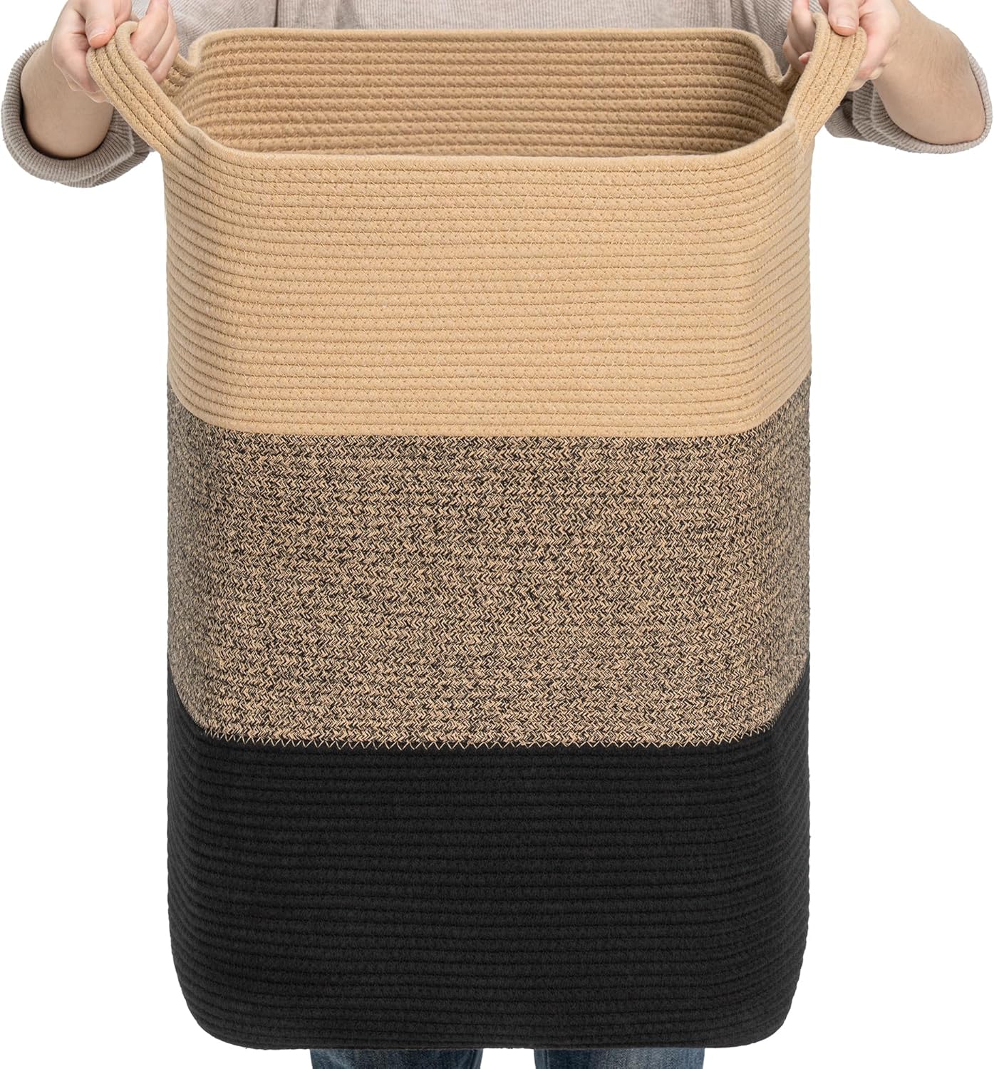 CLHMILY&Z 95L Laundry Basket Rectangular Black Jute Rope - 16x15x24 Inches - Dirty Clothes and Soft Storage Bin for Blankets, Toys, and Nursery Essentials