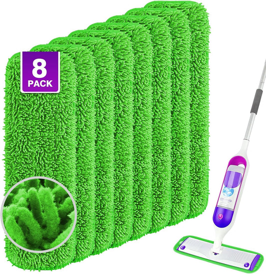 Reusable Mop Pads for Swiffer PowerMop, 8 Pack Microfiber Mop Pad Refill with Scrubber Strips for 13''-15'' SprayMop, Washable Mop Pads Use for Most Floor Types, Designed for Pets - Green