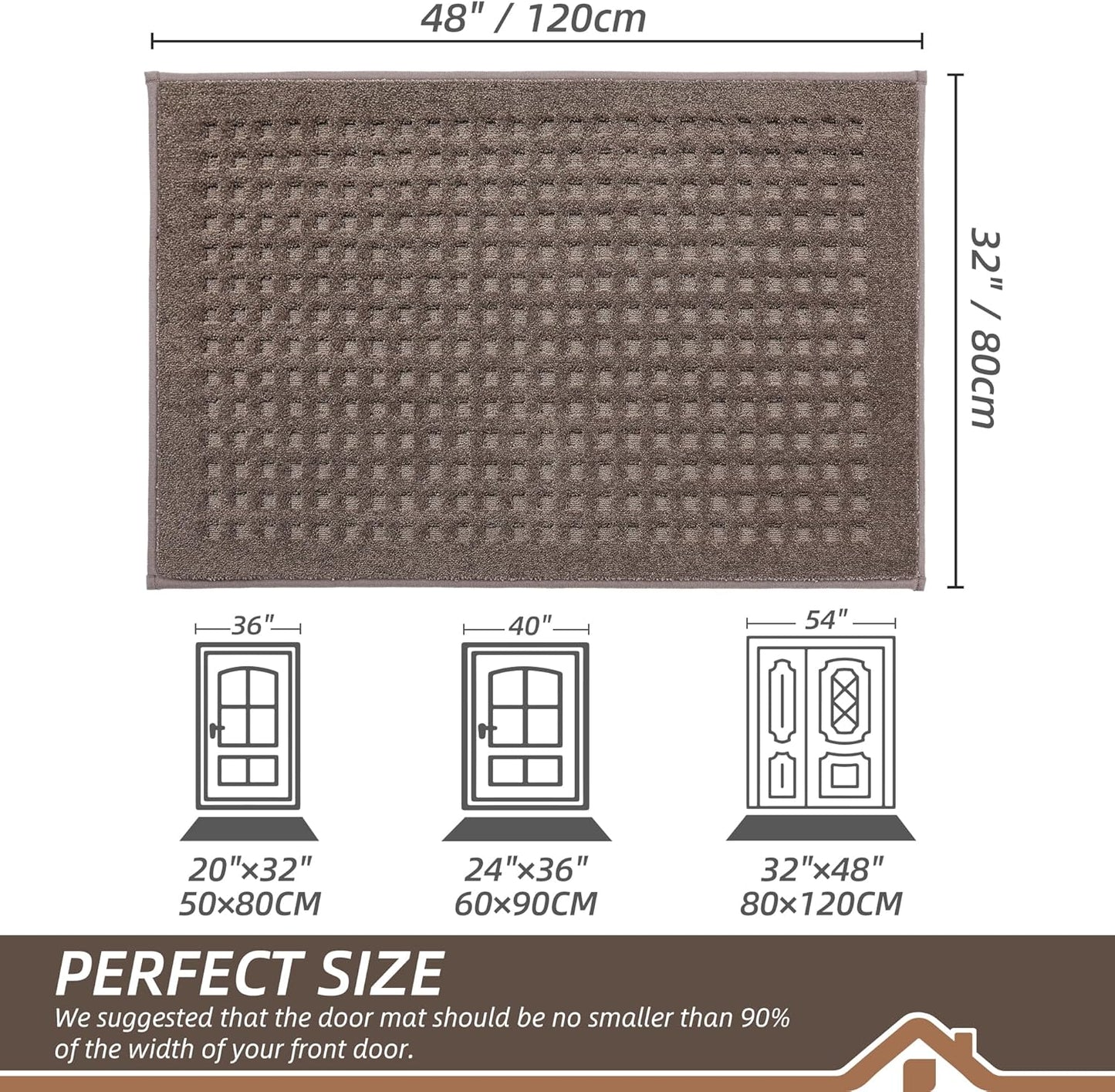 BEQHAUSE Waffle Door Mats Indoor 32"x48", Dog Mat for Muddy Paws Absorbent and Dirt Resist Floor Mats Non-Slip Washable Rugs for Entryway, Welcome Mat for Front Back Door, Muddy Wet Shoes, Brown