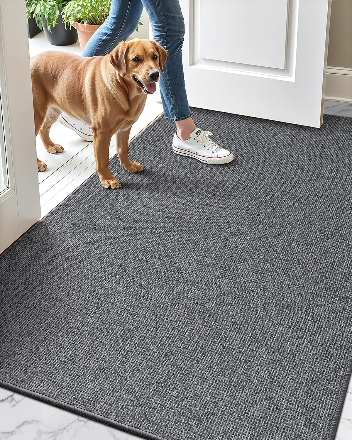 LUMI Indoor Door Mat 36"x56", Ultra Thin Low Profile Non-Slip Doormat for Home Entrance, Absorbent & Stain-Resistant Welcome Mats, Washable Entryway Mat for Front Door, Patio, Porch, Grey