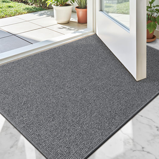 LUMI Indoor Door Mat 17"x30", Ultra Thin Low Profile Non-Slip Doormat for Home Entrance, Absorbent & Stain-Resistant Welcome Mats, Washable Entryway Mat for Front Door, Patio, Porch, Grey