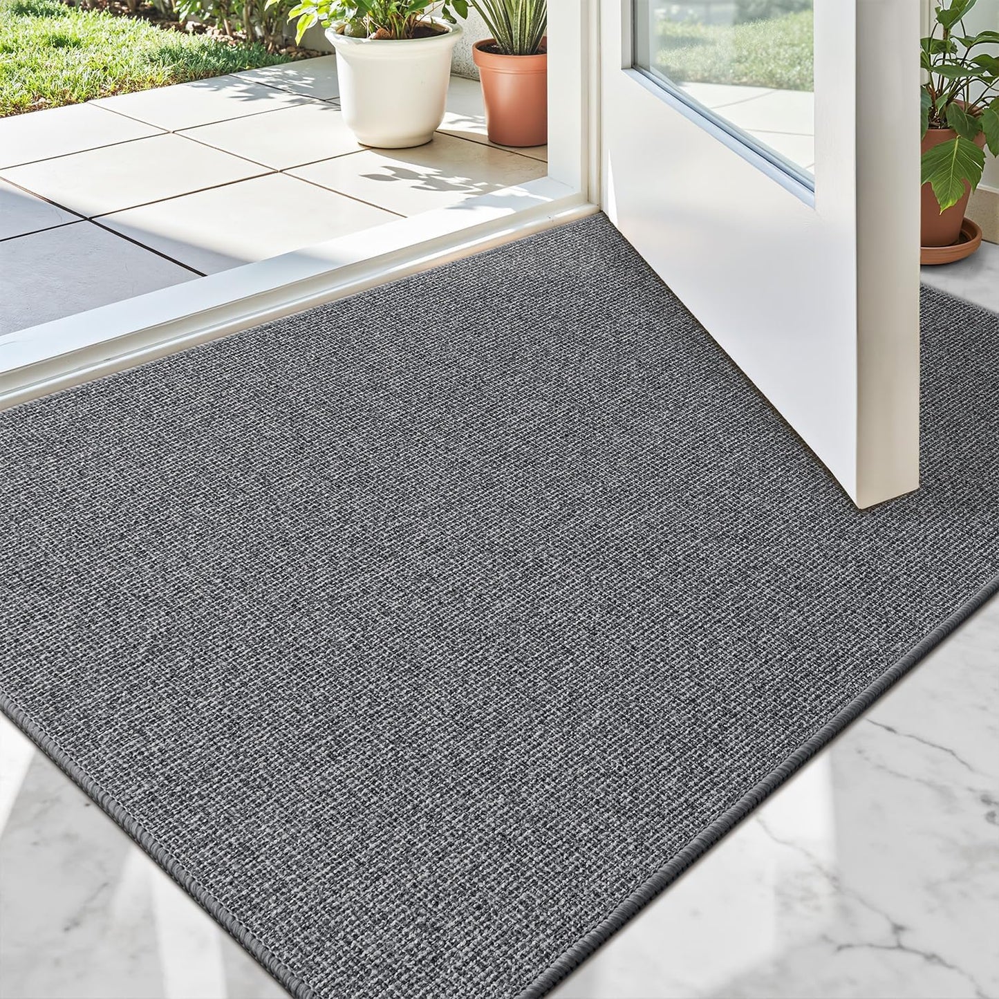 LUMI Indoor Door Mat 24"x36", Ultra Thin Low Profile Non-Slip Doormat for Home Entrance, Absorbent & Stain-Resistant Welcome Mats, Washable Entryway Mat for Front Door, Patio, Porch, Grey