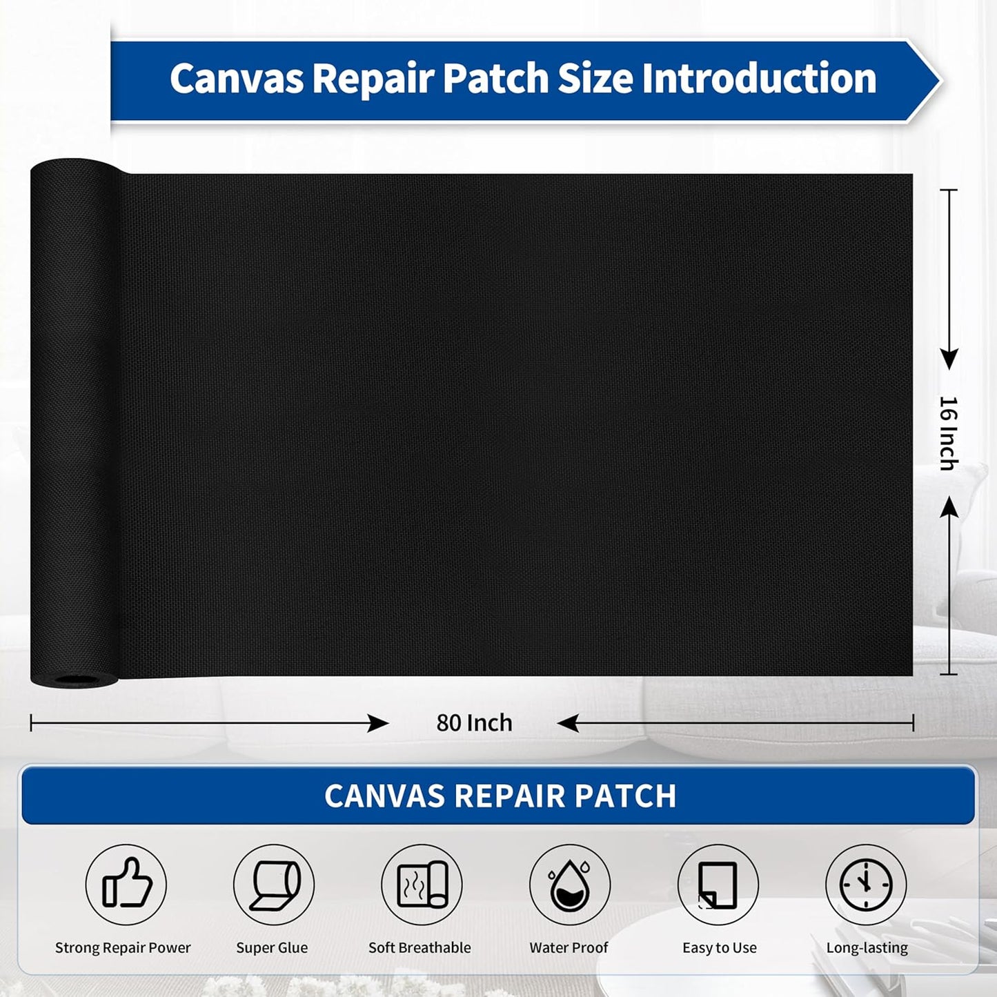 KING MOUNTAIN Linen Repair Patches, Self-Adhesive Linen Fabric Patches, 16X80 inch Extra Size, Multi Color, Can be Used for Linen Sofa Repair and Linen Clothes Repair (Black)