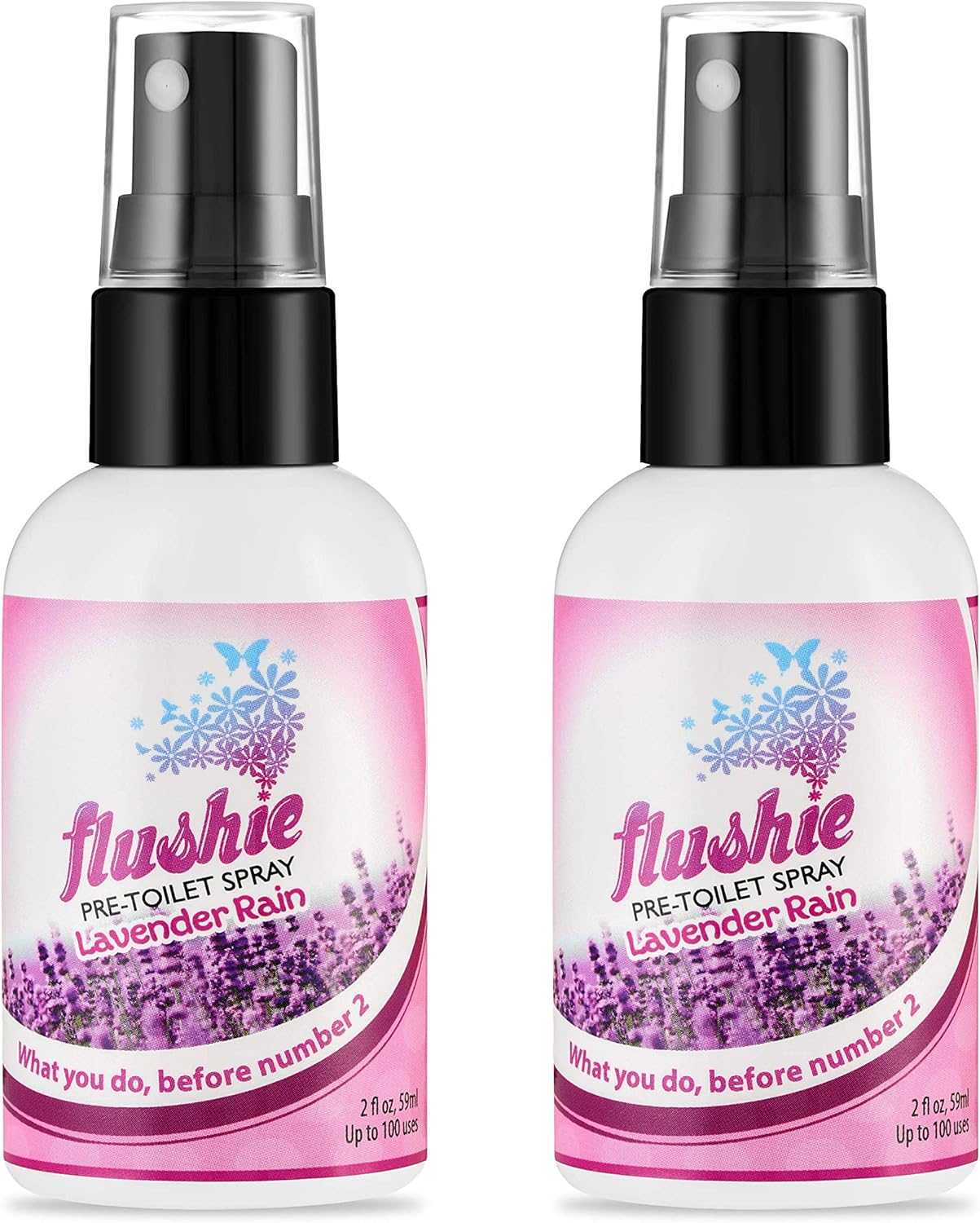 Flushie Pre-Toilet Spray for Bathroom - Toilet Deodorizer (Lavender, 2oz 2-Pack)