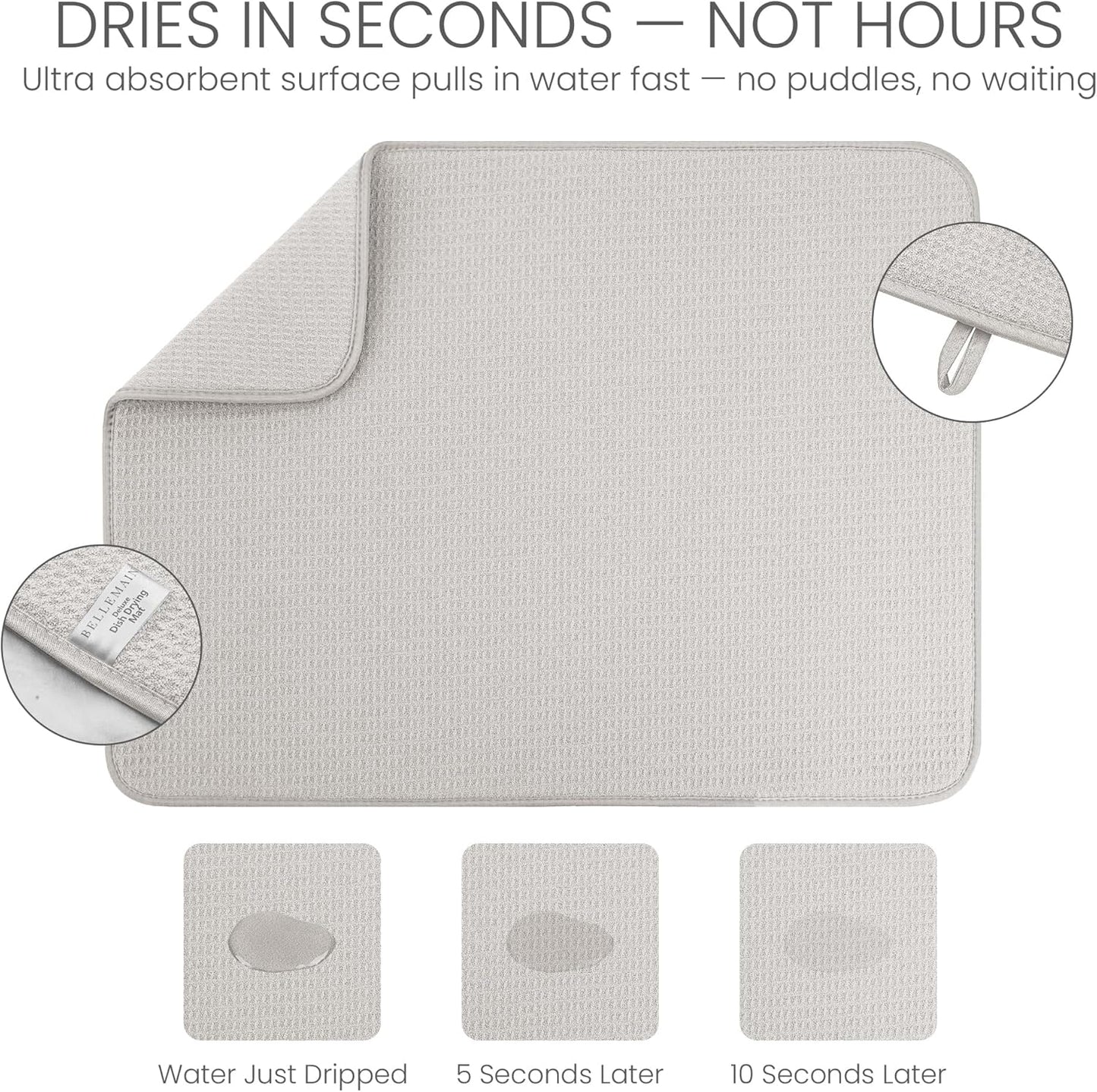 Bellemain XXL Dish Mat Microfiber Dish Drying Mat, Super absorbent (Light Grey, 17" x 24")