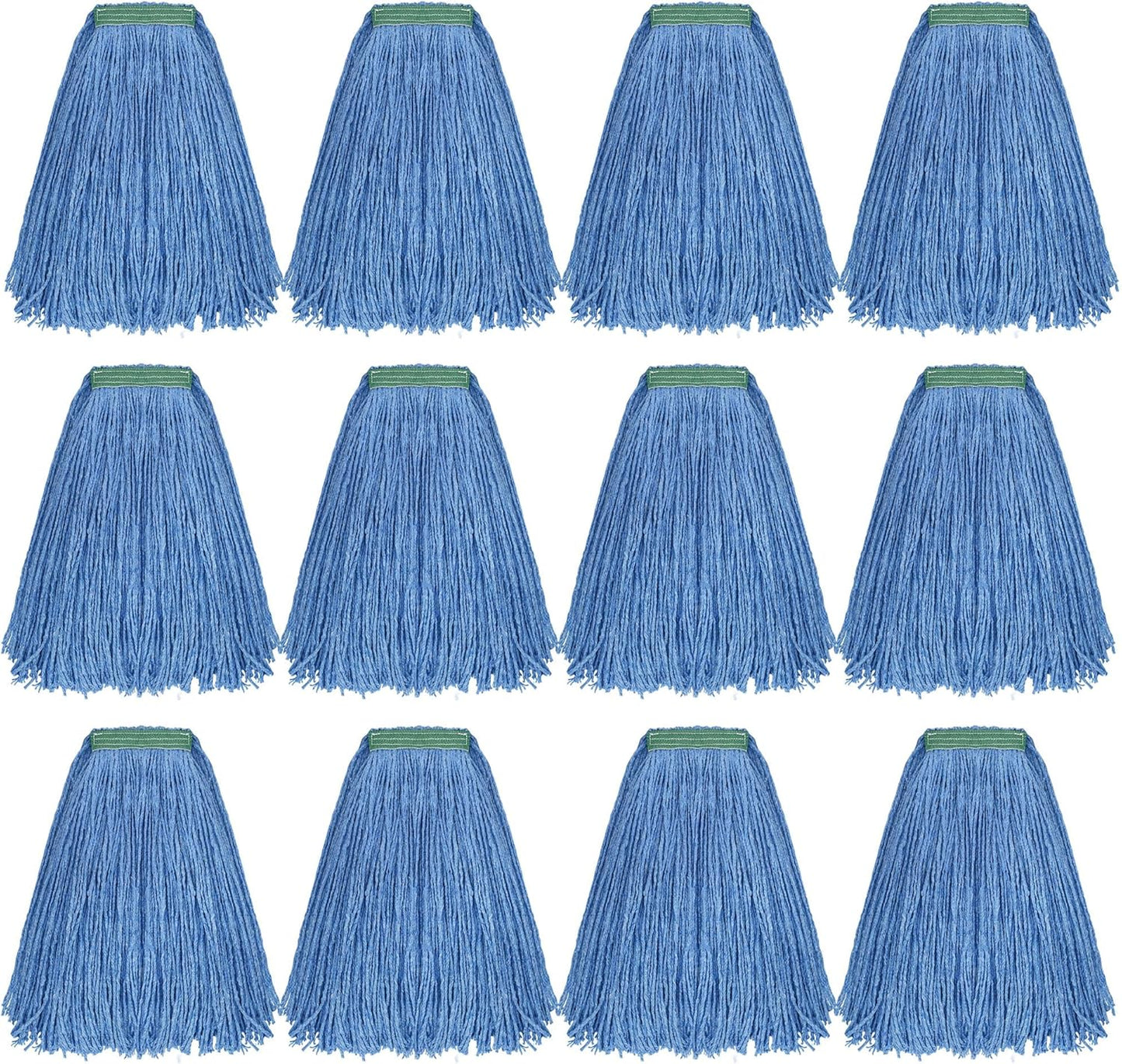 Matthew Cleaning 16oz 12Pack Cotton Floor Mop,Cotton Looped-Open String Heavy Duty String Refills, Universal Headband Blend Material,Mop Head Replacement for Home, Industrial and Commercial Use(Blue)