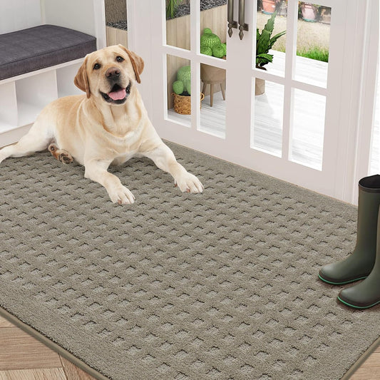 BEQHAUSE Waffle Door Mats Indoor 36"x60", Dog Mat for Muddy Paws Absorbent and Dirt Resist Floor Mats Non-Slip Washable Rugs for Entryway, Welcome Mat for Front Back Door, Muddy Wet Shoes, Beige