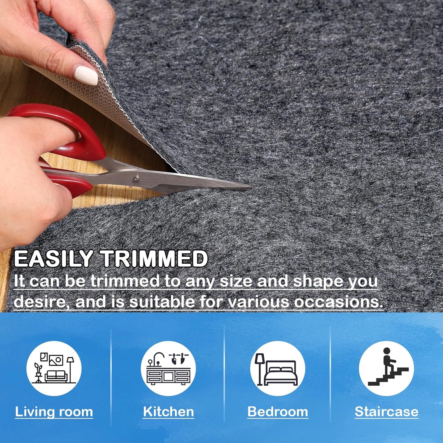 Non-Slip Rug Pads 1/4” Thick, 7x10Ft Waterproof Rugs Non Skid Rug Pad for All Floors and Finishes Durable Hardwood Floor Protective Felt Keeps Rugs in Place, Safe and Secure